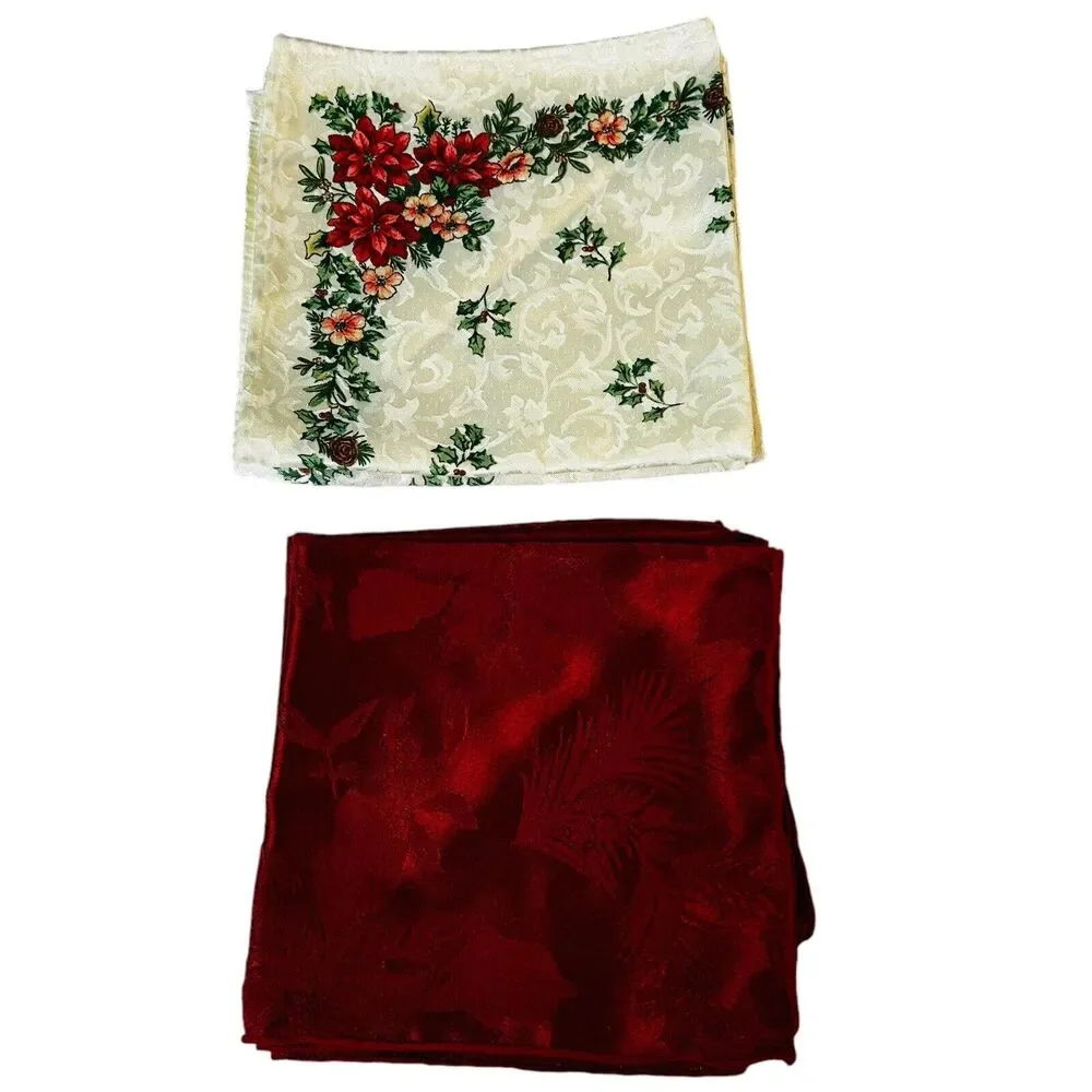 Lot of 8 Holiday Christmas Napkins Jacquard Print Holiday Ivory Red